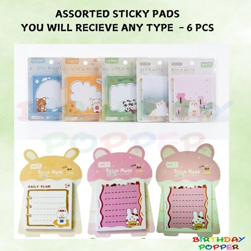 Image of Birthday Popper Sticky Pads | Set of 6 | Cute Rabbit Design Colorful Memo Pads & Notepad Stickers | Ideal for Schools, Offices, Colleges, Birthday Return Gifts for Kids of All Ages