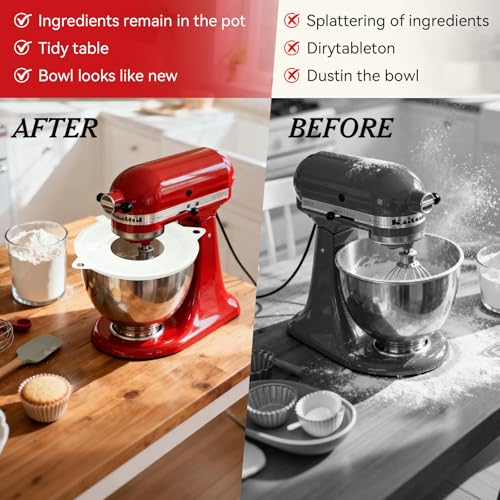 SYNFLUX Mixer Bowl Cover & Splash Guard Compatible with KitchenAid 4.5–5 Qt Tilt-Head Stand Mixers, 2-in-1 Silicone Pouring Shield with Wide Opening, No Spill Mixing, Dishwasher Safe