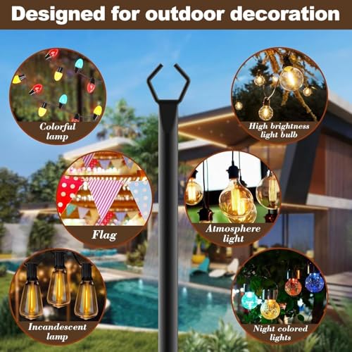 Image of AILBTON 10Ft Exterior Light Poles 6 Pack, Durable Metal String Light Posts for Outdoor Use, Equipped with Fixed Brackets for Yard, Terrace, and Garden Lighting Decor and Backyard