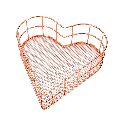 Cesta de Almacenamiento en Forma de Corazón Canasta de Almacenamiento de Hierro Forjado Organizador de Malla de Alambre de Metal para Oficina, Dormitorio, Baño, Cocina (Rosa Oro)
