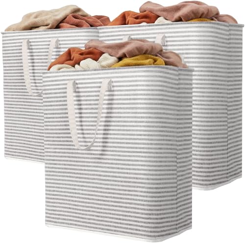 Image of Lifewit 3 Pack Laundry Basket 100L Each, Collapsible Clothes Hamper with Reinforced Handles, Freestanding Waterproof Design for Bedroom and Laundry Room, Grey 300L Total