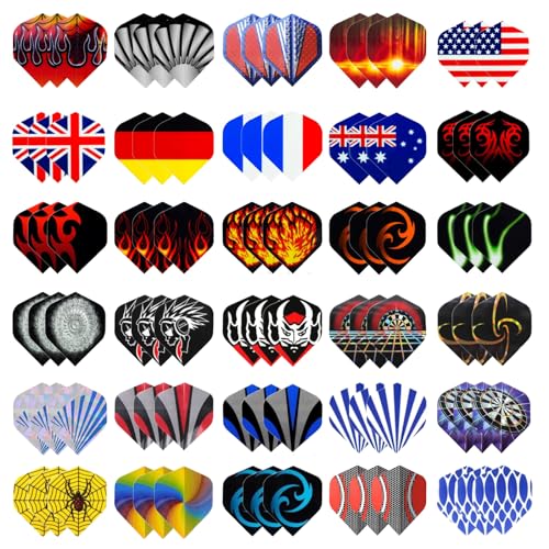 Jomdjmskes 90 Pcs Ailettes pour Fléchettes, Ailettes de Fléchettes Standard en Pet, Lot de Extra Épais Durables Accessoire, Darts Flights Styles Différentes pour...