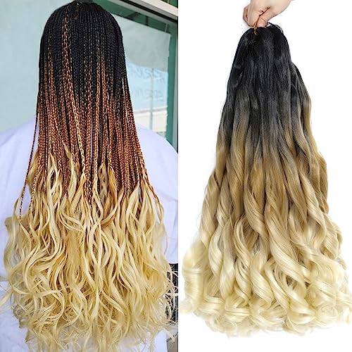 French Curl Braiding Hair 22 Inch 8 Packs Curly Braiding Hair Pre Stretched French Braiding Hair French Curl Crochet Braids Curl Braiding hair extensions for braiding (1B/27/613, 22 Inch (Pack of 8))