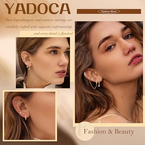 Small Gold Hoop Earrings Set for Women - 14K Gold Plated Hypoallergenic Huggie Hoop Studs Earring Stacks for Sensitive Ears - Cartilage Earring Sets for Multiple Piercing 8 Pairs2