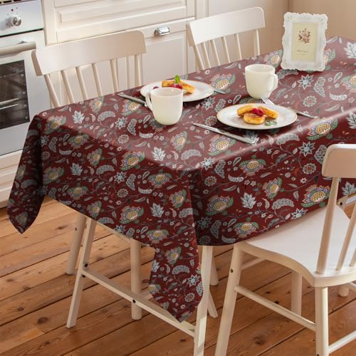 Image of Casableu Kasbah Maroon Table Cloth for 6 Seater Dining Table | 52x72 Inch Rectangular Table Cover | Dust-Proof, Washable Fabric | Decorative Dining Table Cover for Home