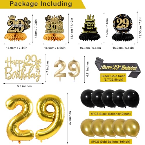 Image of 29th Birthday Decorations for Men, Black Gold 29th Party Decorations