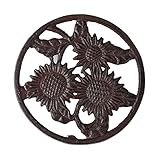 Cast Iron Sunflower Trivet - Decorative Cast Iron Trivet For Kitchen Or Dining Table - Vintage, Rusted Design - 6.1""x6.1"" - With Rubber Pegs/Feet - Recycled Metal - Rust Brown Color TQZDPT22 -  PopTop Brass