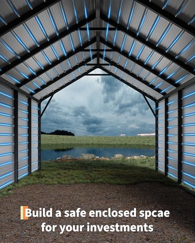 Image of GarveeLife Ribbed Metal Roofing Panels, 140 ft, 64.2'' L x 19.7'' W, 29 Ga. Galvanized Steel Ribbed Panels for Gazebos, Carports, Garages, Chicken Coops, Storage Sheds, and Stables, 16 Pcs, White