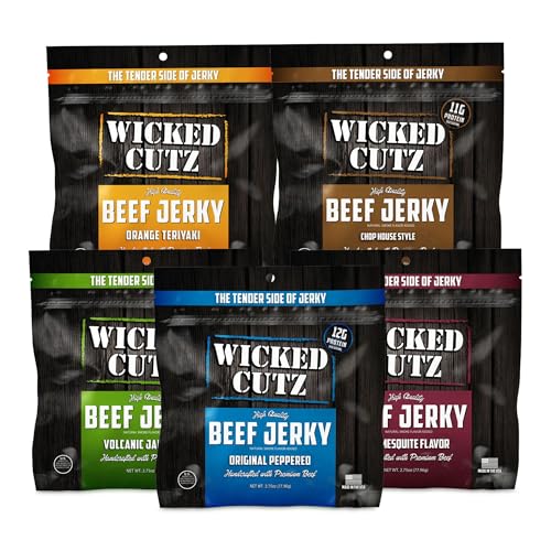 Image of Beef Jerky Variety Pack | 5 Flavors & Up to 36g Protein Per Bag | Exceptionally Tender, Bold Flavors, USA Made, High Protein Carnivore Snacks | Jerky Gifts, Unique Gifts for Him (5 Bags)
