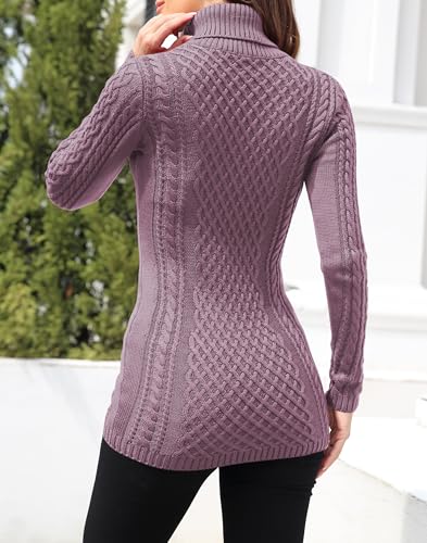 Image of v28 Women's Cotton Turtle Cowl Neck Aran Fishermen Fair Isle Cable Knit Sweater