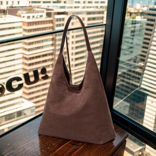 Image of Suede Hobo Bags For Women Purse - Lightweight Large Suede Slouchy Shoulder Bag, Brown Suede Satchel Tote Bag Handbag