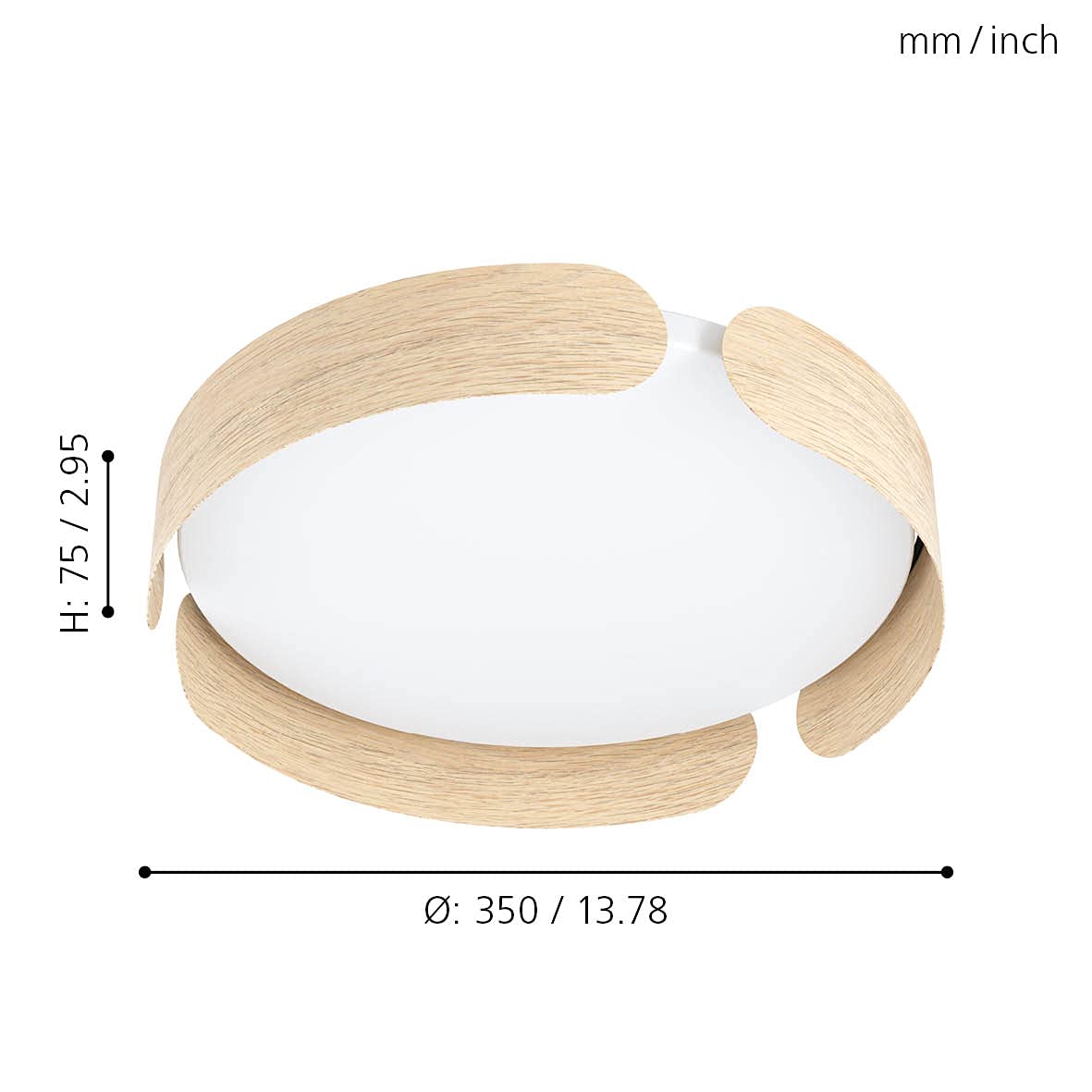 Eglo Luminaire plafonnier LED Valcasotto, lustre minimaliste en métal | aspect bois et plastique blanche, lampe de plafond pour salon et chambre à coucher, blanc chaud