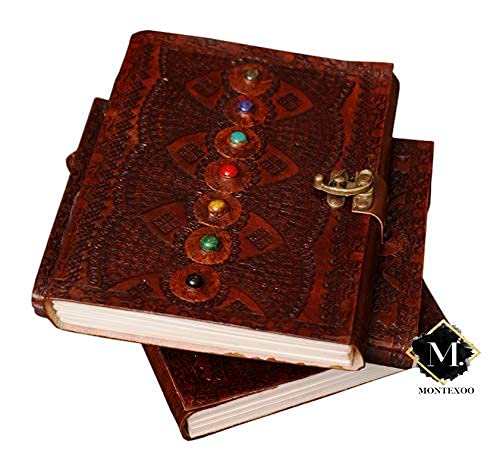 Montexoo Leather Journal Diary | Handmade 8-Inch Brown Notebook With Lock | Seven Stone Sketchbook | Perfect Companion For Men And Women's Dnd Adventures And Old Writing #TOP4