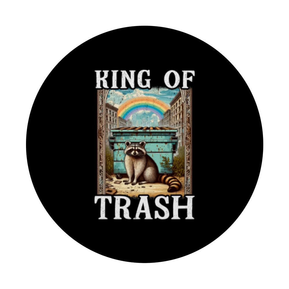 King Of Trash Raccoon Lovers Racoon PopSockets Swappable PopGrip, Black - Image 3