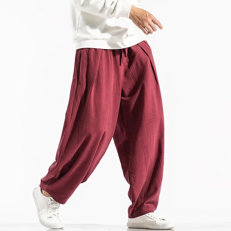 Men Korean Wide Leg Pants Mens Loose Casual Cotton Harem Pants Soild Color Japanese Joggers Linen Trousers2