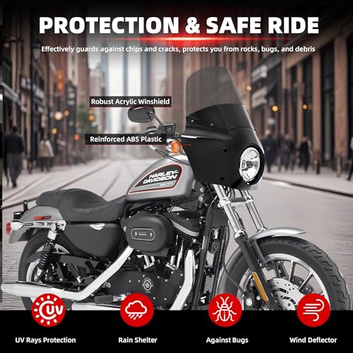 Image of FATECIM Motorcycle 5.75 inch Headlight Fairing with 13 inch Smoke Windshield Windscreen & 35-41mm Mounting Hardware For Harley 86-15 Sportster 1200 Iron 883 XL883N Seventy Two Sportster 1100
