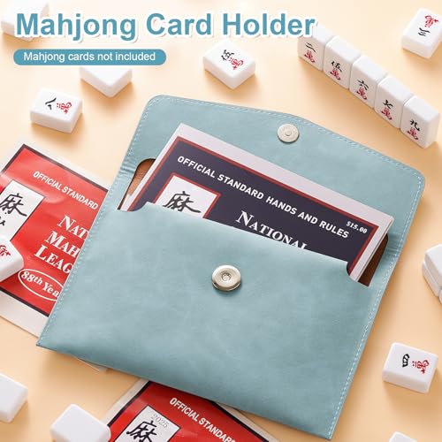PU Leather Mahjong Card Holder, Magnetic Snap Closure, Fits Standard Mahjong Tile Cards & Accessories, Portable Travel Card Organizer for Game Night, Great Mahjong Gift for Women and Men (Gray Blue) - image 3