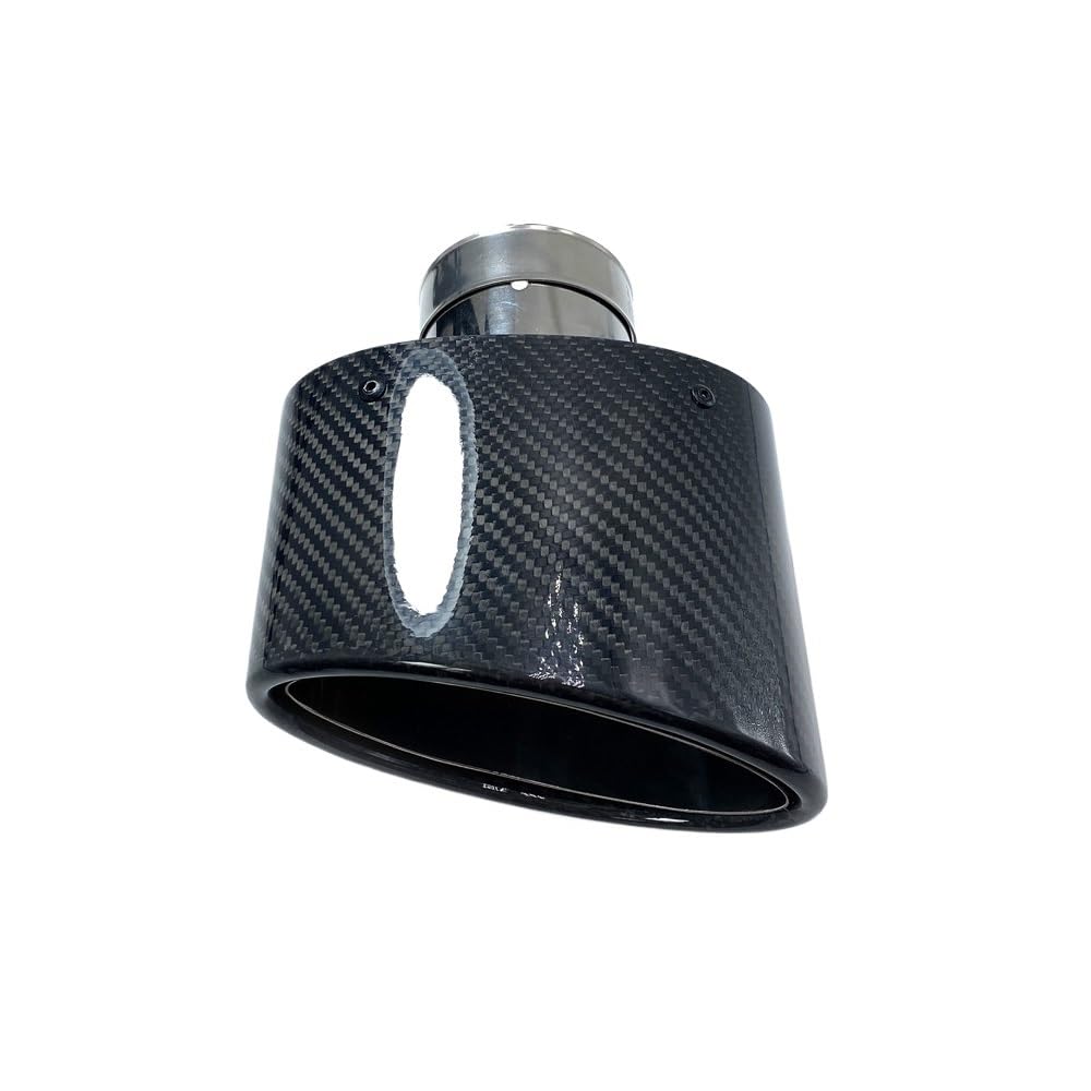 Cola De Escape Coche Punta de silenciador coche fibra carbono brillante, decoración boquilla tubo escape, ovalada plateada Universal, inclinación 150mm, izquierda y derecha(ID 48mm-OD 150mm)