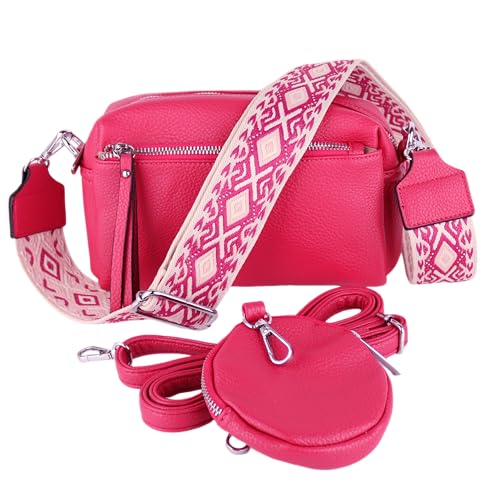MIRROSI umhängeTasche inkl. 1x Münzbeutel und 2 Wechselgurte Damen Crossbody Bag 19x14x8cm Kleine Mittelgroß (verstellbaren Schulterriemen) SchulterTasche fürjeden Anlass (Pink)