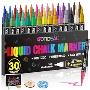 GOTIDEAL Flüssigkreidemarker, 30 Farben, feine Spitze
