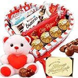 Corazón Sorpresa Regalo Dia del Padre CON Peluche y +40 Bombones y Chocolates – Ferrero Rocher, Lindor, Caja Roja, Kinder – Tarjeta Personalizada