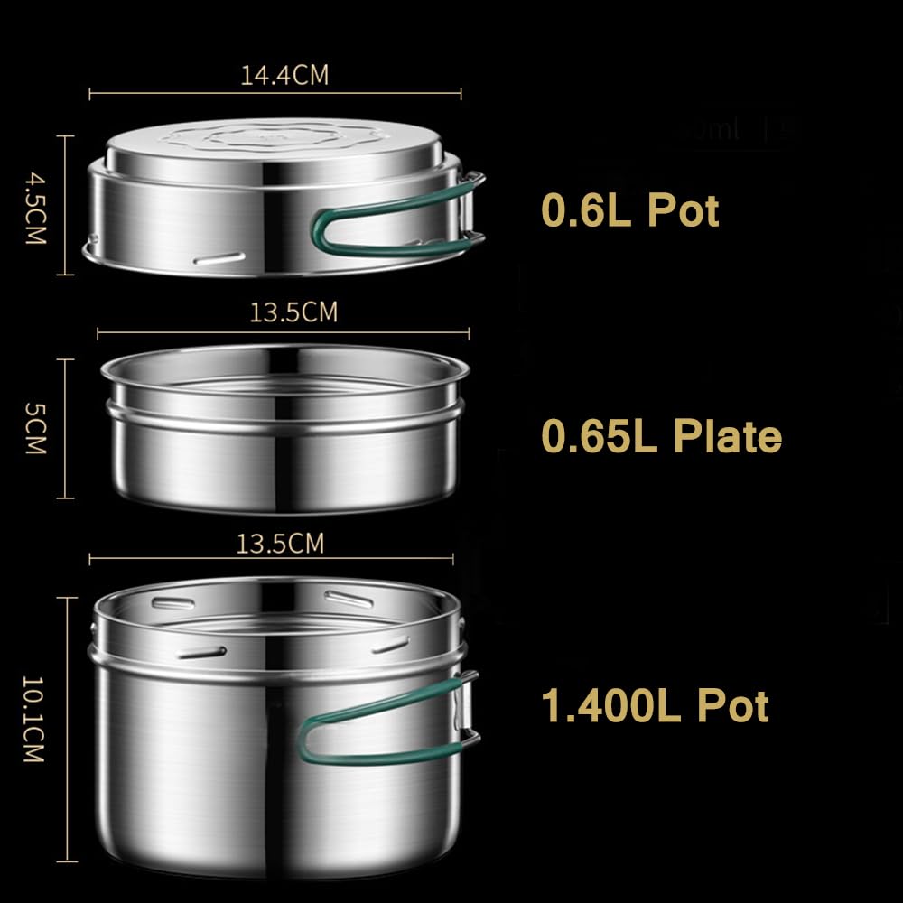 Camping Kochgeschirr Mess Kit, Edelstahl Camping Kochset, Backpacking Kochen Set Backpacking Ausrüstung mit Mini Herd für Camping, Backpacking, Picknick, Wandern