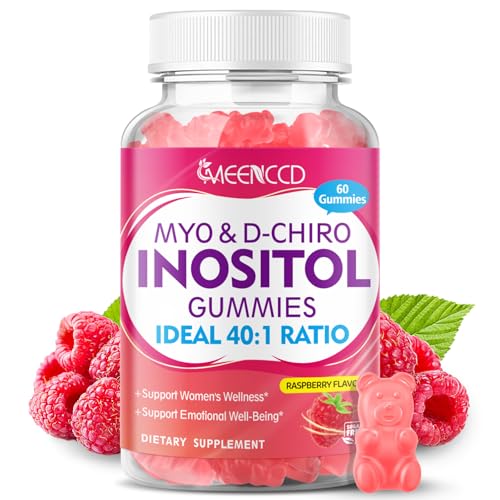 MEENCCD Myo-Inositol & D-Chiro Inositol Gummies 40:1 Ratio Inositol with Vitamin D3 Magnesium Glycinate Folate & Zinc Inositol Supplement for Female Health Raspberry Flavor 60 Count
