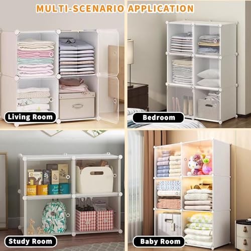 Image of CoolLeaf Plastic Wardrobe for Bedroom, 10-Shelf Kids Cupboard for Bedroom with Soft PP Cubes and Hanging Hook, Almirah Plastic Storage Baby Clothes /Toys /Books /Sheets, White