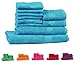 Trident Soft and Light 100% Combed Cotton 400 GSM 10-Pieces (Bath, Hand & Wash Cloth) Towel Gift Set, Teal Sachet
