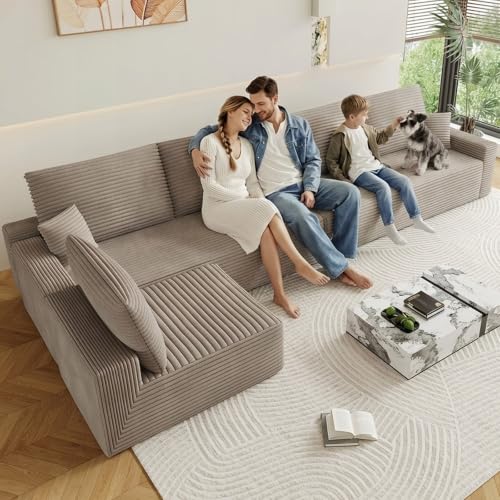 Image of Oversized Modular Sectional Sofa Couch, Large 6 Seater Corner Sofa Modern L Shaped Sectional Couch Cloud Couches for Living Room, Office, Spacious Space, Corduroy, No Assembly Required, Camel