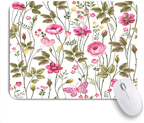 Preisvergleich Produktbild DAHALLAR Gaming Mouse Pad Rutschfeste Gummibasis,Blumenblumen mit Rosen und Schmetterling,für Computer Laptop Office Desk,240 x 200mm