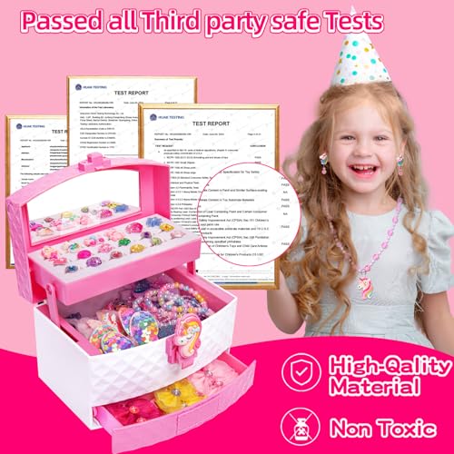 Jewelry Toys for Girls, Adjustable Rings, Bracelets, Necklaces, Butterfly Hair Clips, Toddler Bows, Unicorns Kids Toys Set for Princess Dress Up, Christmas Birthday Gifts, 3 4 5 6 7 8 9+ Year Old Girl