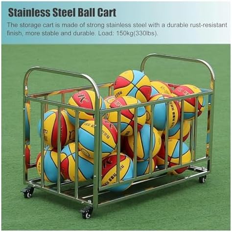 Rolling Ball Storage Rack Cart, Outdoor Sports Ball Organizer with Wheels, Basketball Storage for School, Durable Lid Included, 110x63x85cm, Easy Mobility
