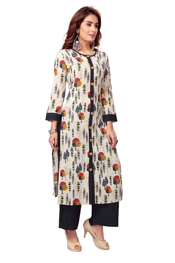 Image of madhuram textiles Women's Cotton Kurti with Rayon Plazzo Pent(M-2163 Off