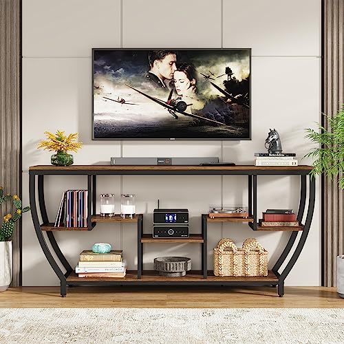 Image of Tribesigns 70.9 Inch Long Sofa Table with Shelves, Rustic Console Table with Storage, Industrial Entryway Table TV Stand, Behind Couch Table Accent Tables for Living Room, Hallway, Foyer