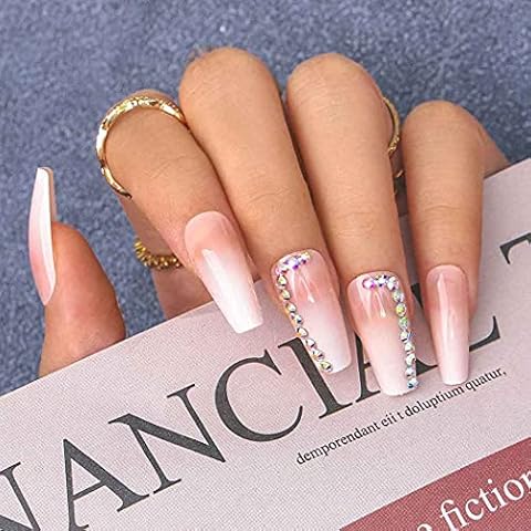 Sethexy Lange Sarg Falsche Fingernägel Kristall Falsche Nägel Funkeln Ballerina Nägel aufkleben Glänzend Nägel Cover
