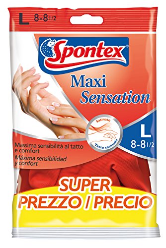Preisvergleich Produktbild Spontex Maxi Extra Sensation Handschuhe Satin, Empfindlichkeit L-8 rot