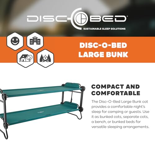 Image of Disc-O-Bed Portable Cam-O-Bunk Bed Large 2 Adult Sleeping Cot for Camping, Green