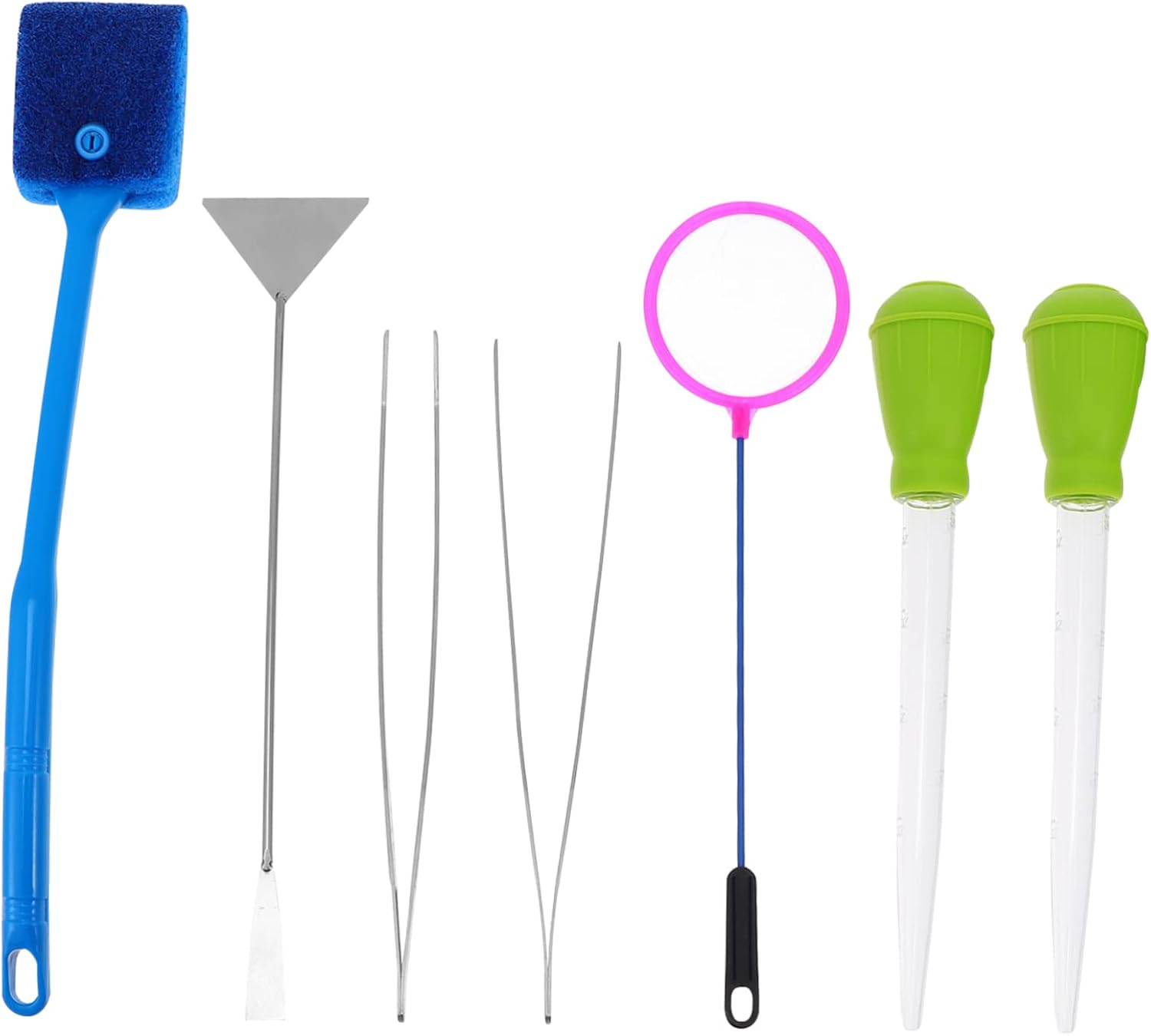 7pcs Fish Tank Cleaning Tool Kit with Stainless Steel Brush Tongs and Net Durable Aquarium Maintenance for Easy and Efficient Aquascaping