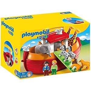 PLAYMOBIL 1.2.3 6765 Meine Mitnehm-Arche-Noah, mit 12 Tieren, Zugangsplanke und Tragegriff, schwimmt, zum Zuklappen und Mitnehmen, ab 1,5 Jahren
