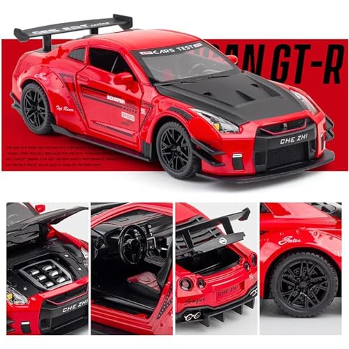 Image of 1:32 Scale Nissaan GTR Model Alloy Metal Pull Back Toy car for Kids with Openable Doors & Light, Music Toy Vehicle for Kids (1:32 Nissaan GTR (Red))