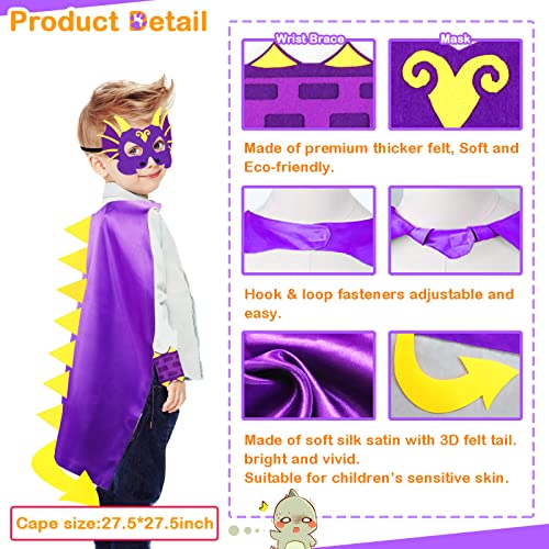 Irolewin Kids-Dinosaur-Cape Costume Mask For Boys Girls With Bracelets, Dragon Dino Dress Up Birthday Party Favors Green (Purple-2) #TOP5