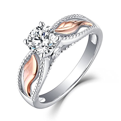 925 Sterling Silver Angel Wings Colored Ring Plated with Rose Gold Wing Finger Cubic Zirconia Promise Ring CZ Classic Eternal Engagement Wedding Jewelry-Making-Patterns