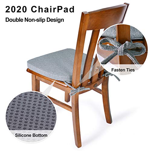Shinnwa Chair Cushion with Ties for Dining Chairs [17 x 16.5 Inches] Non Slip Kitchen Dining Chair Pad and Seat Cushion with Machine Washable Cover - Light Gray