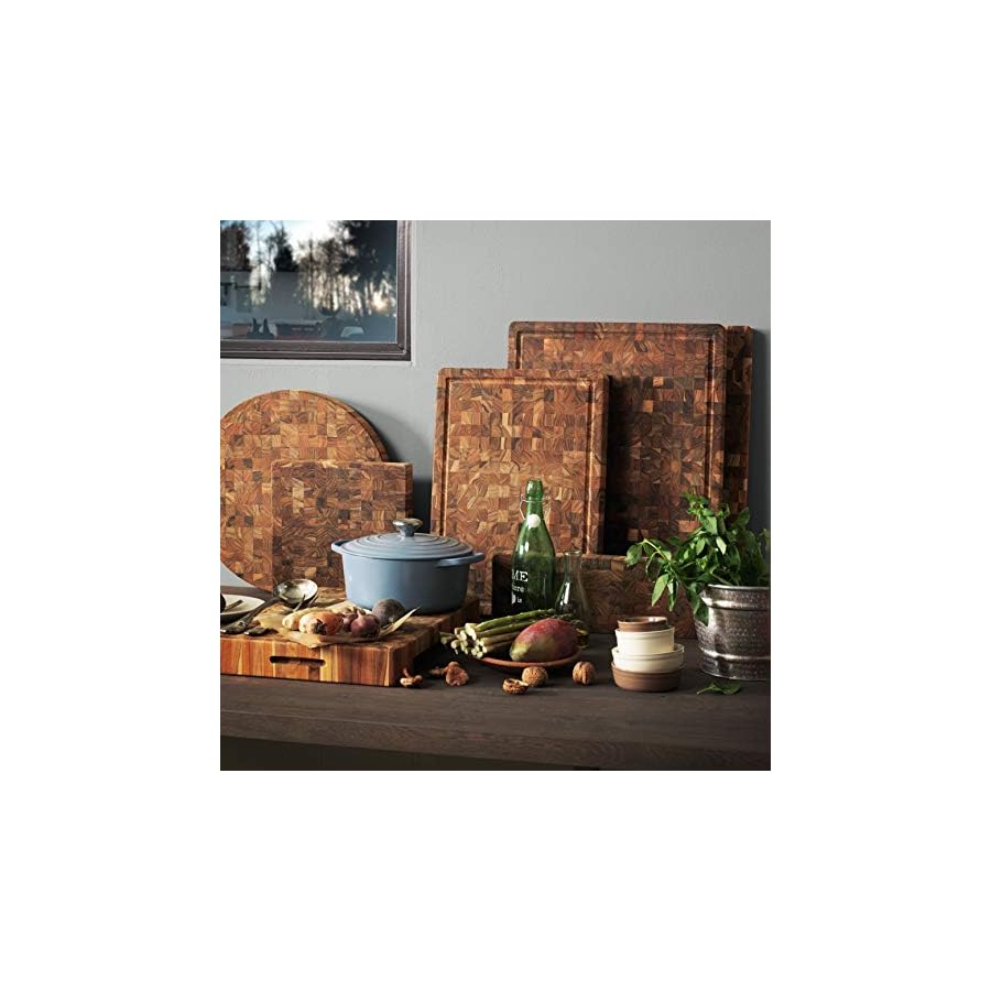 Teakhaus-Butcher-Block-Cutting-Board-Medium-Thick-Cutting-Board-with-Juice-Groove-Teak-End-Grain-Wood-Knife-Friendly-FSC-Certified Teakhaus Butcher Block Cutting Board - Medium Thick Cutting Board with Juice Groove - Teak End Grain Wood - Knife Friendly - FSC Certified