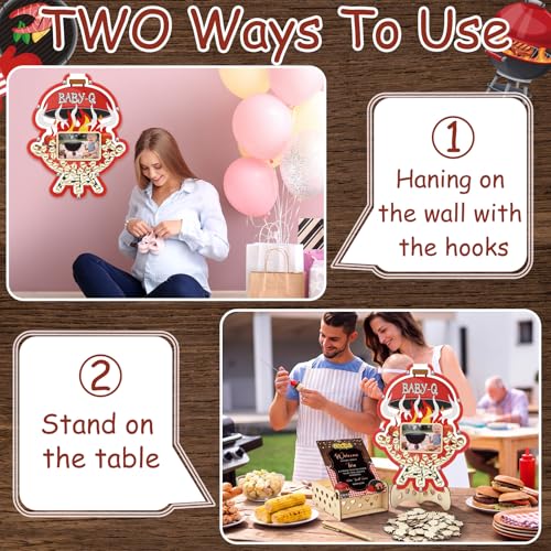Image of Wenqik 63 Pcs BBQ Baby Shower Guest Book Alternatives Set Baby Shower Decorations with Photo Frame Sonogram Frame Keepsake 60 Wood Slices Guest Book for Birthday