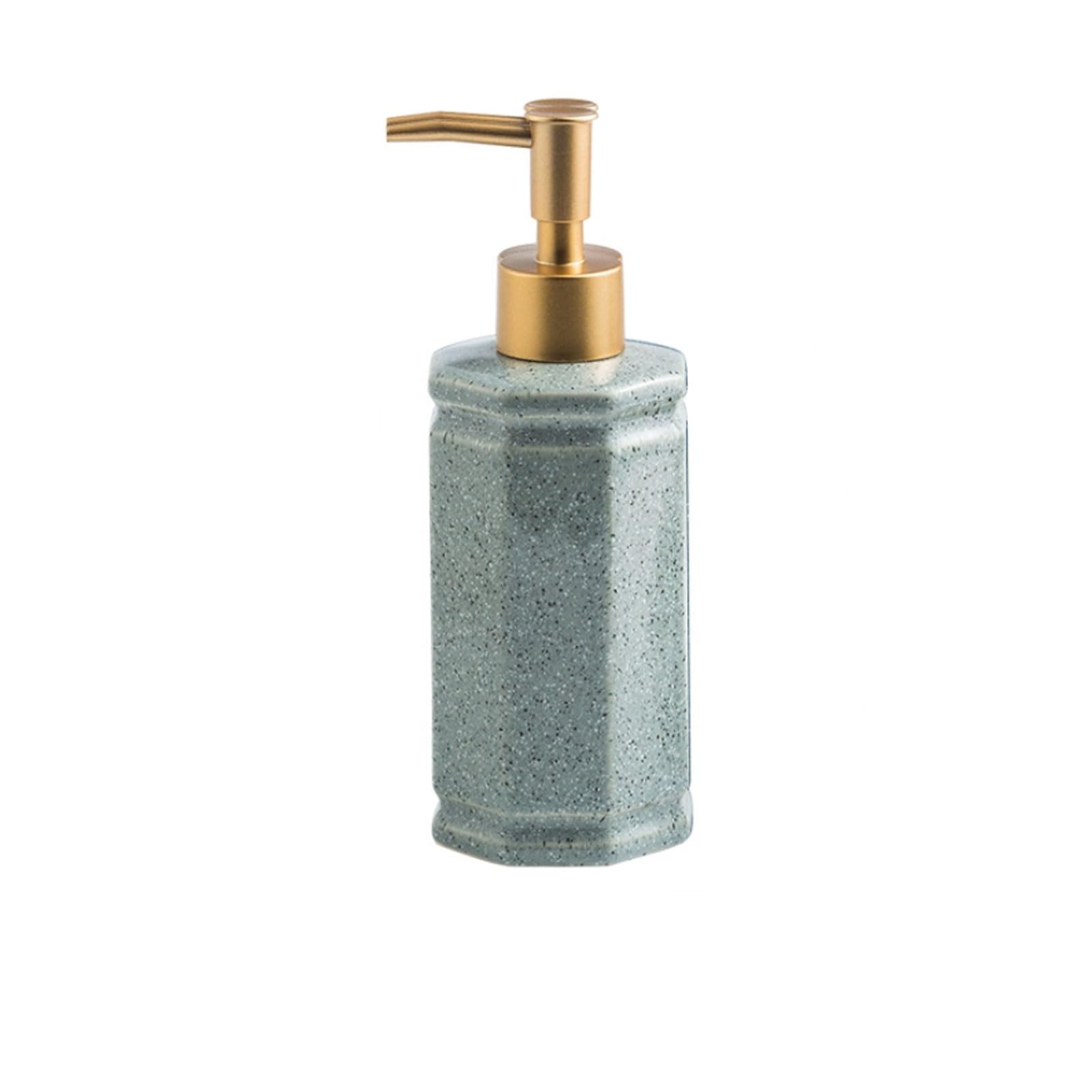 11.8oz Ceramic Soap Dispenser Sesame Dot Glaze, Retro Metal Pump, High-Temperature Fired, Countertop Lotion(Gray)