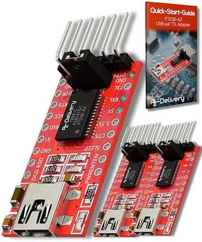 AZDelivery 3 x FT232RL Mini USB to TTL Serial Converter Adapter Module 3.3V 5.5V FT232R Port DTR RX TX VCC CTS GND Pin compatible with Arduino and Raspberry Pi including E-Book!