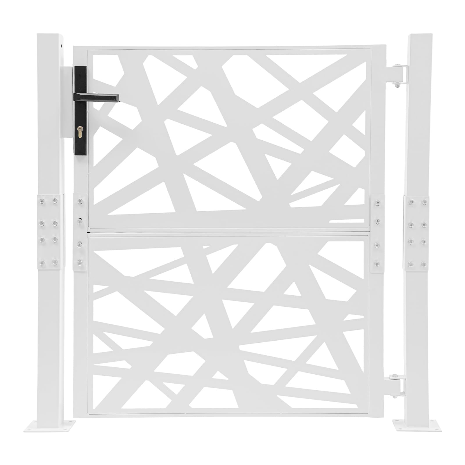 Puerta de jardín metal doble columna 105x100 cm cerradura 180° geométrica blanca
