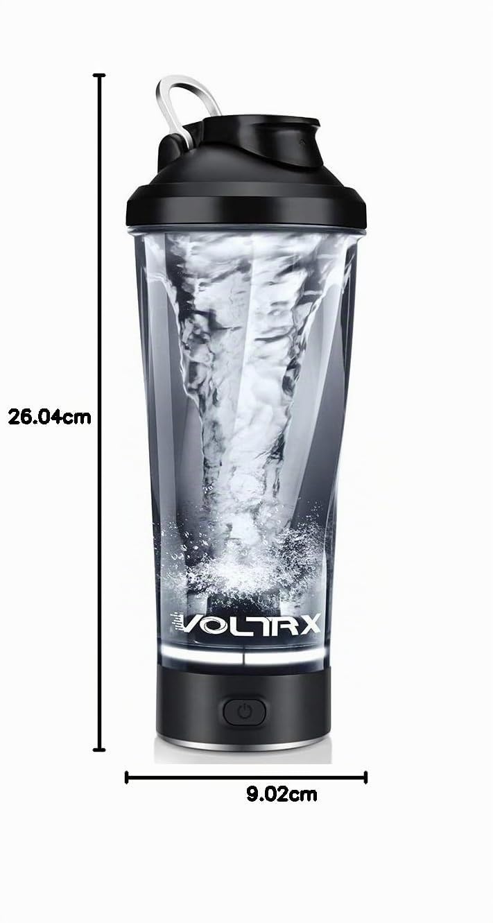 VOLTRX mezclador de proteinas eléctrica, Hecho con Tritan - Sin BPA - Vaso shaker portable vortex de 24oz(700ml)/ Botella mezcladora recargable USB para batidos de proteínas (Negro)